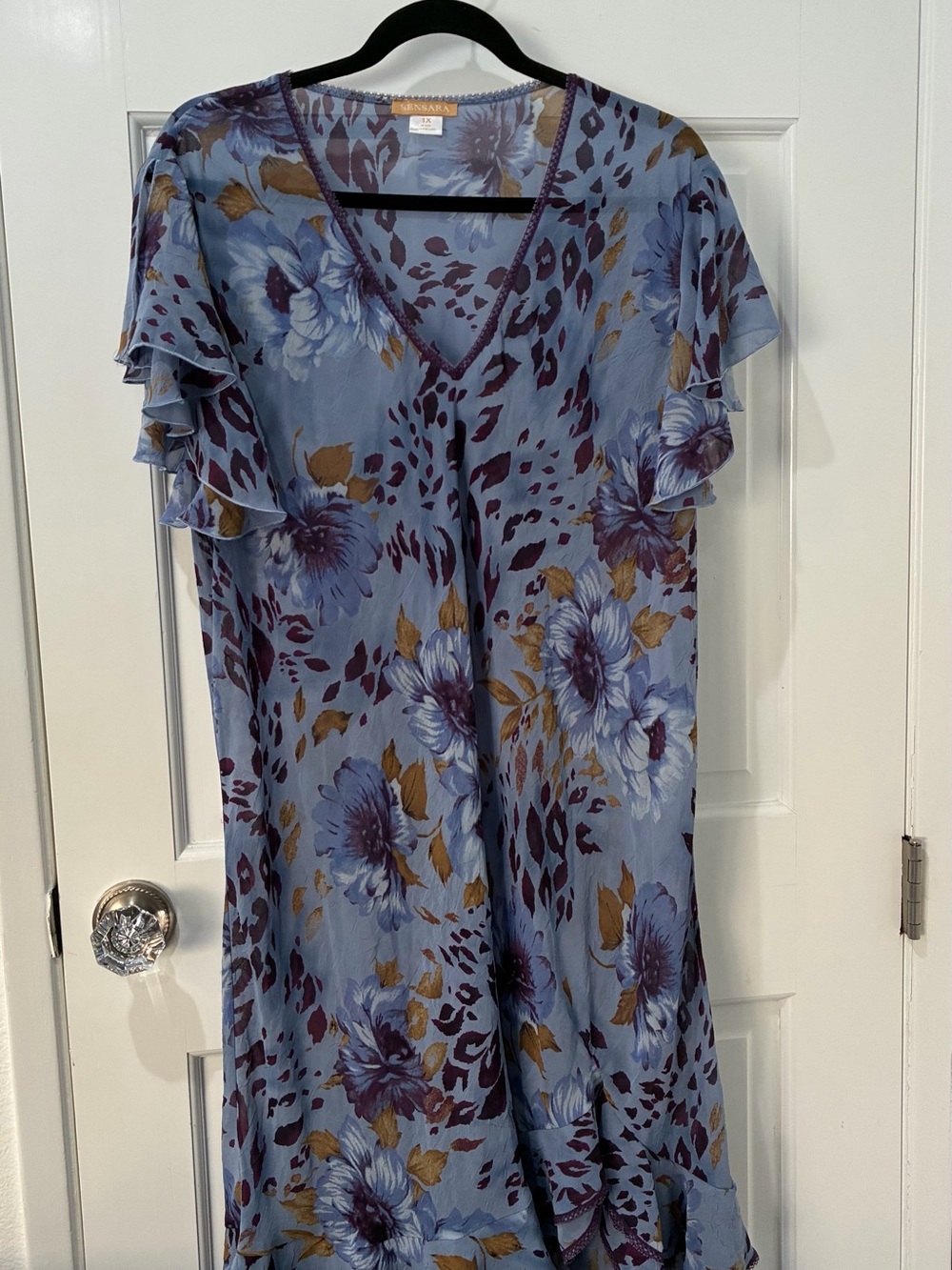 Sensara Sheer Floral and Leopard Print V-Neck Dress